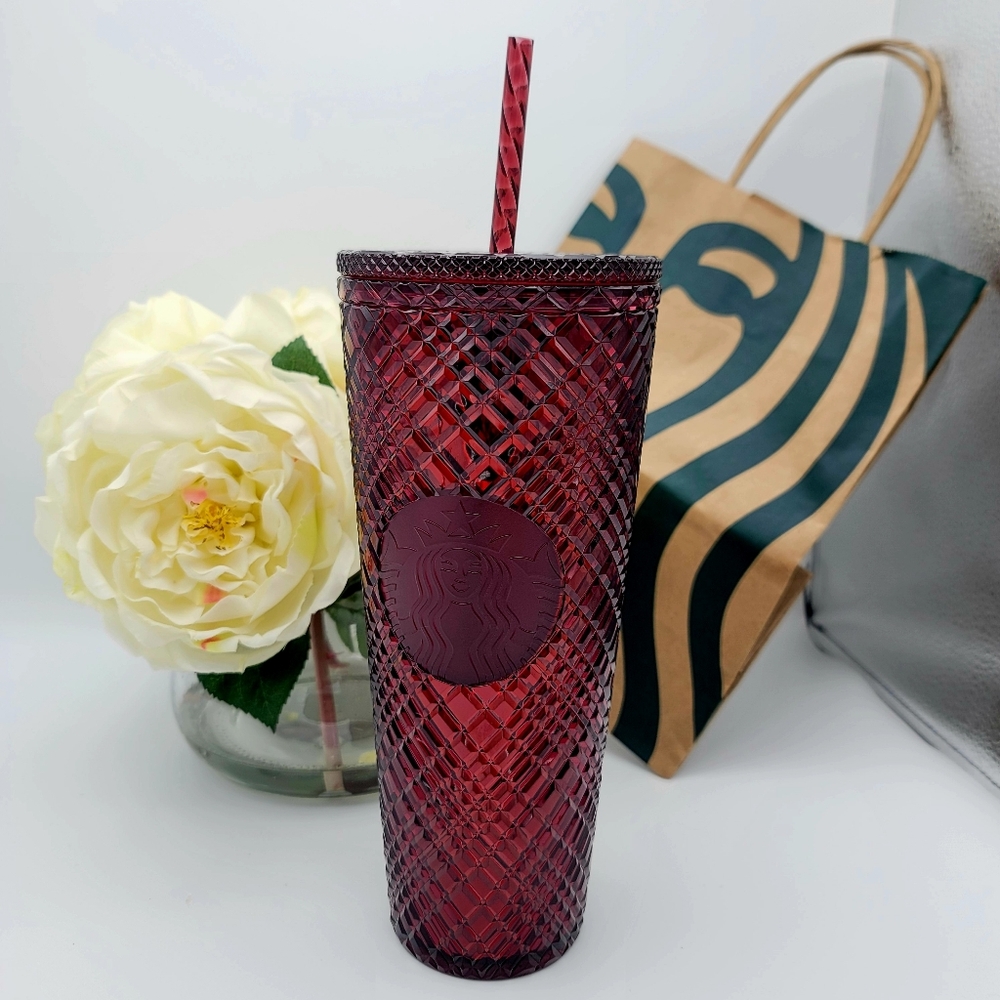 NWT Starbucks Chain Link Burgundy Red 24oz Venti Tumbler Holiday Edition Maroon